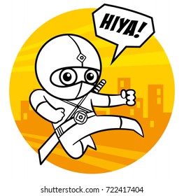Superhero Ninja Kid character Coloring page Vector