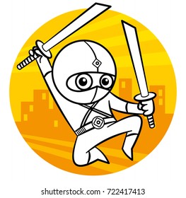 Superhero Ninja Kid character Coloring page Vector