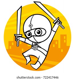 Superhero Ninja Kid character Coloring page Vector