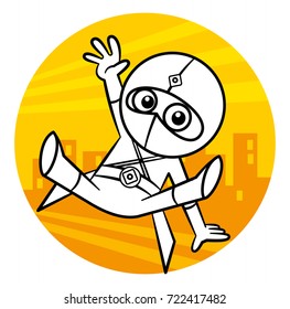 Superhero Ninja Kid character Coloring page Vector