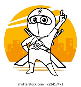 Superhero Ninja Kid character Coloring page Vector