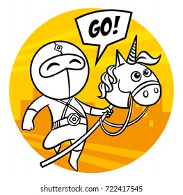 Superhero Ninja Kid character Coloring page Vector