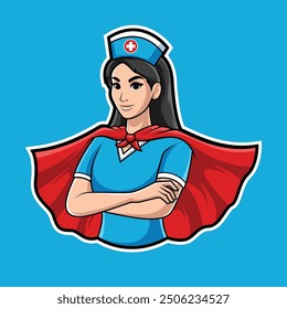 superhero nurse cartoon mascot logo illustration