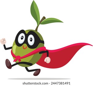 
Superhero Olive Vector Character Running Fast in its Outfit. Cool fast super food with antioxidants and vitamin E 
