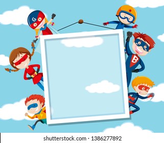 Superhero On On Sky Frame Illustration