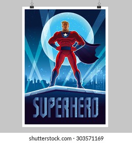 Superhéroe. Ciudad de la noche a la mañana. Diseño de póster