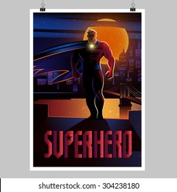 Superhero. Overnight city. Poster layout