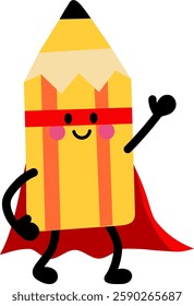Superhero Pencil Character, Cute Cartoon Mascot for Education and Creativity