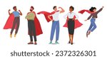 Superhero People, Extraordinary Male and Female Characters With Exceptional Powers Or Skills, Protect The Innocent, Fight Against Injustice, And Uphold The Greater Good. Cartoon Vector Illustration
