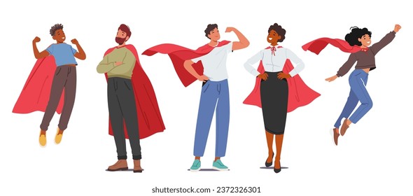 Superhero People, Extraordinary Male and Female Characters With Exceptional Powers Or Skills, Protect The Innocent, Fight Against Injustice, And Uphold The Greater Good. Cartoon Vector Illustration