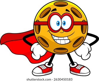 Superhero Pickleball Mascot With Cape And Glasses – Vector Hand Drawn Illustration Isolated On Transparent Background