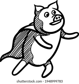 superhero pig hand drawn vector illustration animal