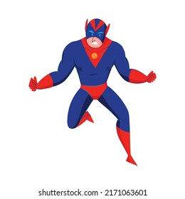 Superhero poses composition with isolated character of colorful hero posture with suit vector illustration