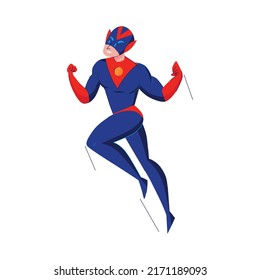 Superhero poses composition with isolated character of colorful hero posture with suit vector illustration