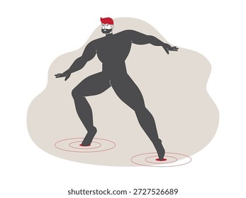 Superhelden-Power mit elektromagnetischen Wellen, übermenschliche Cartoon-Vektorgrafik.