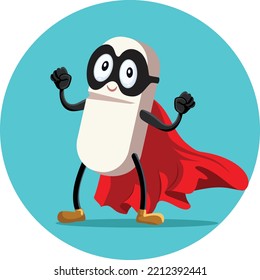 
Superhero Prescription Medicine Healing and Curing Vector Cartoon. Cheerful medication mascot helping with fast results 
