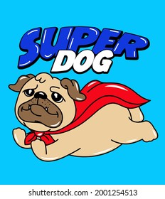 SUPERHERO PUG DOG WITH CAPE FLYING