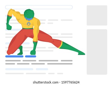 Superhero punches site link. Vector stock illustration.
