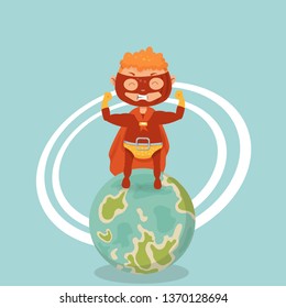 superhero in a raincoat and planet earth