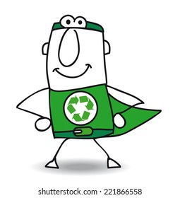 Superhero of recycling is coming back. The Superhero of recycle helps you for the recycling process