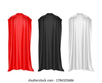 Superhero red, black, white cape isolated on white background. Vector illustration.