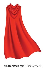 Superhero red cape in back view. Scarlet fabric silk cloak. Mantle costume or cover cartoon vector illustration