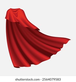 Superhero red cape in back view. Scarlet fabric silk cloak. Mantle costume or cover cartoon vector illustration