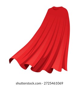 Superheld roter Umhang in der Rückansicht. Scharlach Stoff Seide Mantel. Mantel Kostüm oder Cover Cartoon Vektorgrafik