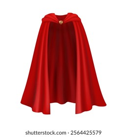 Superhero red cape flowing and flying cloth, rescue covering of magician, front view. Vector scarlet fabric silk cloak, carnival vampire satin clothes, mantle costume, magic cartoon cover