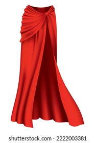 Superhero red cape in front view. Scarlet fabric silk cloak. Mantle costume or cover cartoon vector illustration