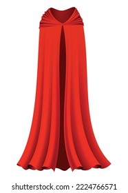 Superhero red cape in front view. Scarlet fabric silk cloak. Mantle costume or cover cartoon vector illustration