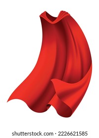 Superhero red cape in front view. Scarlet fabric silk cloak. Mantle costume or cover cartoon vector illustration