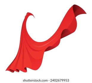 Superhero red cape in front view. Scarlet fabric silk cloak. Mantle costume or cover cartoon vector illustration