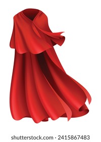 Superhero red cape in front view. Scarlet fabric silk cloak. Mantle costume or cover cartoon vector illustration