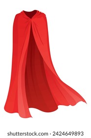 Superhero red cape in front view. Scarlet fabric silk cloak. Mantle costume or cover cartoon vector illustration