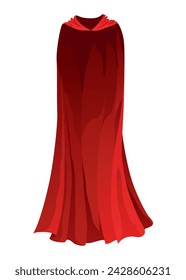 Superhero red cape in front view. Scarlet fabric silk cloak. Mantle costume or cover cartoon vector illustration