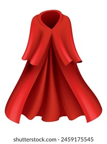 Superhero red cape in front view. Scarlet fabric silk cloak. Mantle costume or cover cartoon vector illustration