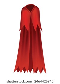 Superhero red cape in front view. Scarlet fabric silk cloak. Mantle costume or cover cartoon vector illustration