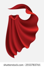 Superhero red cape in front view. Scarlet fabric silk cloak. Mantle costume or cover cartoon vector illustration