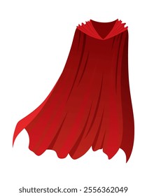 Superhero red cape in front view. Scarlet fabric silk cloak. Mantle costume or cover cartoon vector illustration