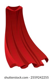 Superhero red cape in front view. Scarlet fabric silk cloak. Mantle costume or cover cartoon vector illustration