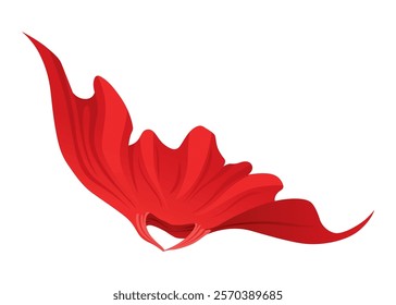 Superhero red cape in front view. Scarlet fabric silk cloak. Mantle costume or cover cartoon vector illustration