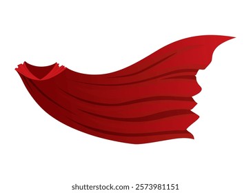 Superhero red cape in front view. Scarlet fabric silk cloak. Mantle costume or cover cartoon vector illustration