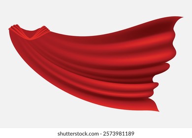 Superhero red cape in front view. Scarlet fabric silk cloak. Mantle costume or cover cartoon vector illustration