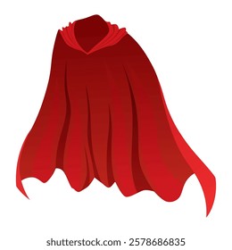 Superhero red cape in front view. Scarlet fabric silk cloak. Mantle costume or cover cartoon vector illustration