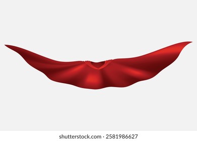 Superhero red cape in front view. Scarlet fabric silk cloak. Mantle costume or cover cartoon vector illustration