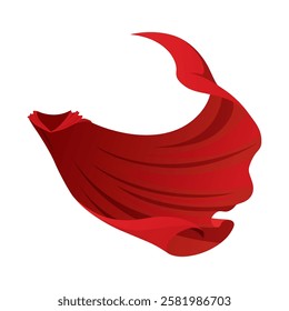 Superhero red cape in front view. Scarlet fabric silk cloak. Mantle costume or cover cartoon vector illustration