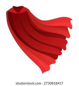 Capa roja de superhéroe en la vista frontal. Capa de seda de tela escarlata. Disfraz de manto o Ilustración vectorial de dibujos animados de cubierta