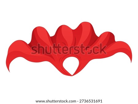 Superhero red cape in front view. Scarlet fabric silk cloak. Mantle costume or cover cartoon vector illustration