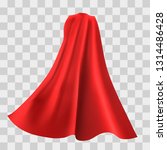 Superhero red cape isolated on checkered background. Vector illustration. Back view. Superpower concept.